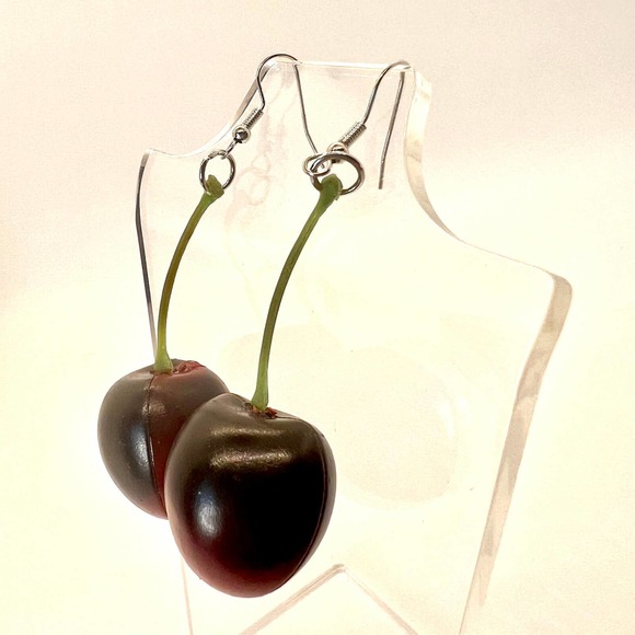 Cherry Earrings - Large Fruit Earrings - Oversized Earrings - Statement Earrings - Picture 7 of 10